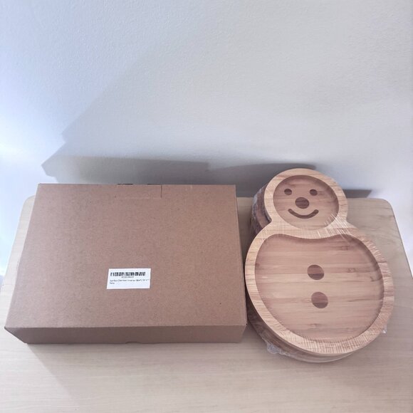 Eco-Friendly Bamboo Snowman Bowl Set of 3 Christmas Holiday Serving Platters - Picture 2 of 9